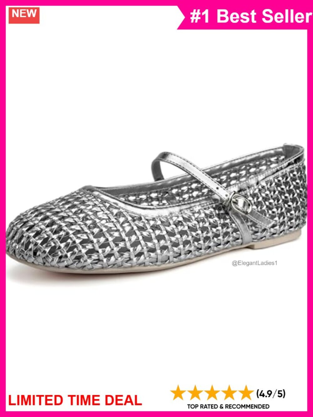 Woven Mary Jane Ballet Flats Faux Leather Memory Foam Comfort Shoes